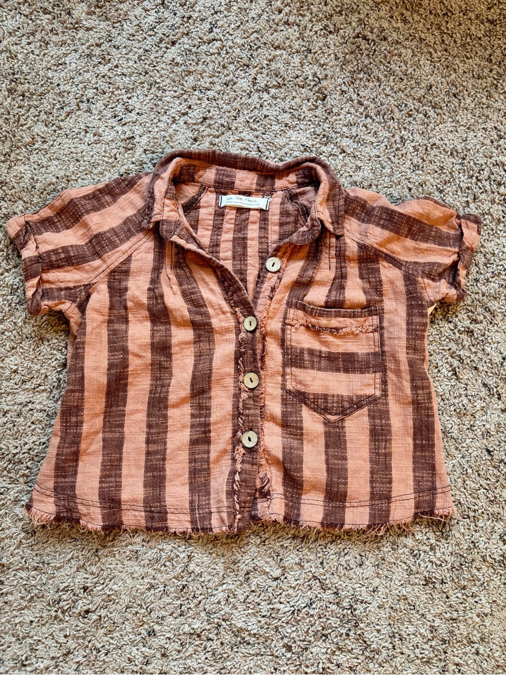 We the Free Striped Linen Shirt w Wooden Buttons - Medium